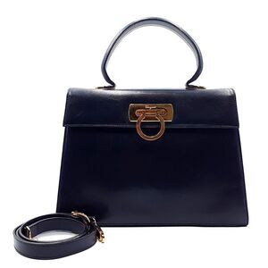 ◆良品◆ サルヴァトーレフェラガモ Salvatore Ferragamo ハンドバッグ ショルダーバッグ 鞄 2WAY ガンチーニ ネイビー系 01-24112703-E