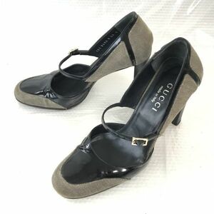 イタリア製★グッチ/GUCCI★ハイヒールパンプス/レザー【36C/23.0/黒×ベージュ】Shoes/pumps◆Q-139