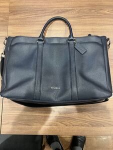 【中古品】COACH トートバッグ ショルダーバッグ ビジネス 3層 オールレザー ブリーカー 大容量 2way 肩掛け 斜めがけ 紺青系 コーチ