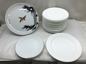 【同梱不可】BONE CHINA YAMAKA pierre cardin 山加商店 業務用食器 洋食器 小皿 大皿 白磁 雀 竹 20枚セット