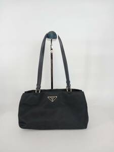 15393-04★プラダ/PRADA ナイロン ハンドバッグ ショルダーバッグ 三角ロゴプレート ブラック★