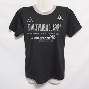 古着 レディースS相当 le coq sportif/ルコックスポルティフ ポリエステルTシャツ 半袖 スポーツ ジョギング トレーニング ジム ブラック