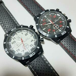 新品　腕時計　スポーツ　ビジネス　黒白の二本セット　60