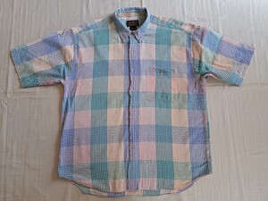 ■【◎着心地◎】90’s～♪VINTAGE USA古着 黒タグ Eddie Bauer (エディーバウアー) シアサッカー チェック柄 B.D半袖シャツ【XLサイズ】■