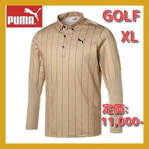 ■新品 プーマ ゴルフ ポロシャツ XL PGW ストライプ スイングカット 長袖 吸水速乾 定価11,000円 PUMA 930323-04 WHITE PEPPER