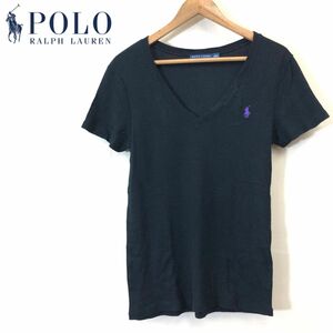 A190-F-S◆ RALPH LAUREN ラルフローレン 半袖Tシャツ カットソー トップス ◆ sizeL コットン100 ブラック 古着 レディース 春夏