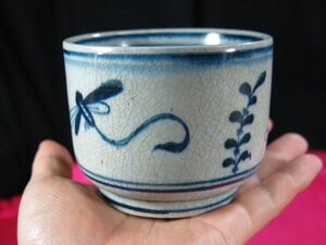 ｃ　安南蜻蛉文染付碗②　ベトナム　陶器　カゲロウ　/　青花　青華　呉須　色絵　釉薬　焼き物　粉彩　豆彩