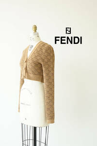 FENDI フェンディ カリグラフィー 総柄 クロップド ニット カーディガン size 40 0912814