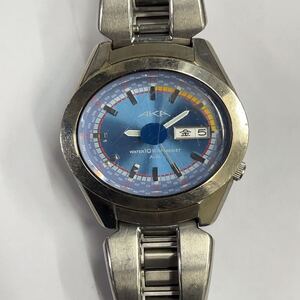 レア SEIKO ALBA AKA メンズ腕時計 コラボ デイデイト 青文字盤 シルバー V743-5A10 稼働品