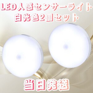 人感センサーライト 白光色 2個セット 人感ライト 暖光色 ライト 電球色 LED ワイヤレス 自動点灯 小型 常夜灯 USB充電式 人感センサー 