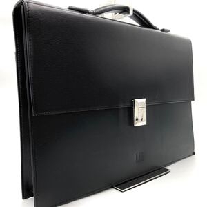 1円 【美品】 dunhill ダンヒル ビジネスバッグ ブリーフケース メンズ レザー A4収納 ブラック系 シルバー金具 通勤 仕事鞄 ロゴ型押し