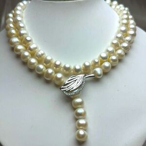 天然無調色綺麗リーフデザイン本真珠ネックレス9mm 85cm pearl necklace 天然物 Pearl jewelry パールネックレス