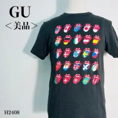 【美品】ジーユー Tシャツ ローリングストーンズ 多国籍フラッグプリント M 黒