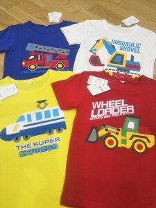 はたらくくるまTシャツ４点セット(消防車、新幹線、ショベルカー、ロードローラー)