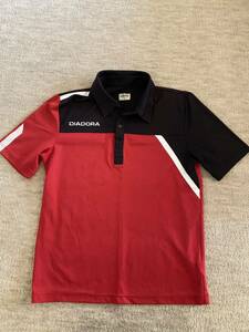 ディアドラ　S　テニスウェア　ポロシャツ　半袖　レッド×黒　DIADORA