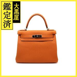 HERMES エルメス ケリー28 ショルダーバッグ オレンジミニアン SV シルバー金具 内縫い トゴ B刻 2120000287268【200】