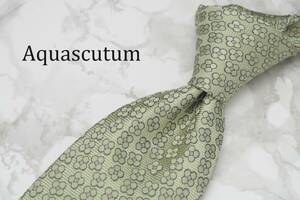 【美品】Aquascutum アクアスキュータム A-124 ライトグリーン 花 イタリア製 ブランド ネクタイ 良品 古着 卸 USED オールド SILK