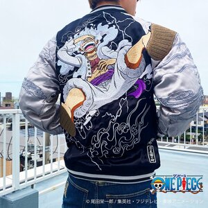 送料無料 絡繰魂 LL (XL) 233064 ワンピース コラボ ONE PIECE スカジャン 黒 ルフィ ヒトヒトの実 幻獣種モデルニカ リバーシブル MCF