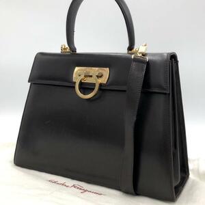 [美品] Salvatore Ferragamo フェラガモ 2way ショルダーバッグ ハンドバッグ 斜め掛け ガンチーニ ゴールド金具 オールレザー 本革 濃茶