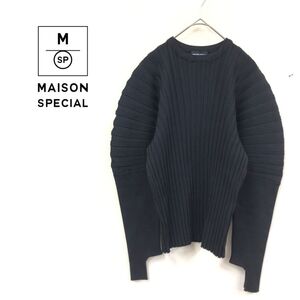 1N2227-K◆MAISON SPECIAL メゾンスペシャル デザイン長袖リブトップス◆sizeFree ブラック 無地 カジュアル 個性的 レディース