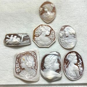 1円〜!!☆シェルカメオおまとめ71.2g☆n 356ct 裸石 jewelry shell cameo 貴婦人 ブローチ 彫刻 作家物 w5A3