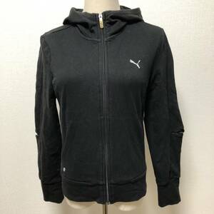 WS0466 大人可愛い PUMA プーマ レディース パーカー 長袖 人気 M ブラック（黒） コットン混紡 USED カジュアル フルジップアップパーカー