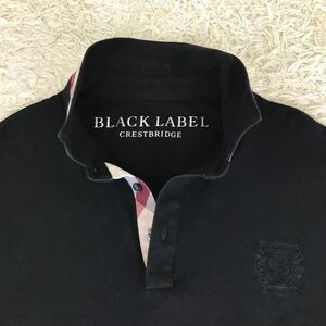 ブラックレーベル クレストブリッジ　サイズ3 ポロシャツ 半袖　チェック　 BLACK LABEL CRESTBRIDGE ロゴ刺繍　ブラック　黒系　紳士　