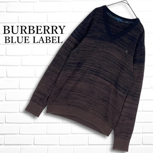 ◆良品 送料無料◆ BUEBERRY BLUE LABEL バーバリー ブルーレーベル ホース 刺繍 長袖 ウール ニット セーター メンズ 三陽商会 0204I