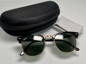 ケース付★RAY-BANレイバン CLUBMASTERクラブマスター RB3016 W0365 黒ブラック×ゴールドGOLD/G-15 サーモント サングラス ワンオクtaka着