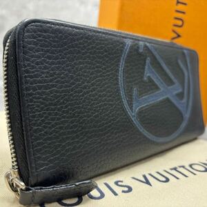 希少 ルイヴィトン LOUIS VUITTON 長財布 M67767 ジッピーウォレット ヴェルティカル トリヨンレザー ノワール×ブルー ラウンドファスナー