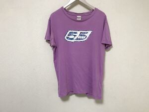 本物ディーゼルDIESEL55DSLダメージ加工ロゴコットン半袖TシャツメンズLピンクパープルサーフアメカジデニム