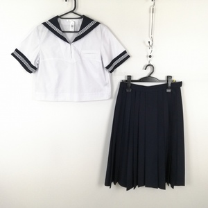 1円 セーラー服 スカート 上下2点セット 165A 夏物 白3本線 女子 学生服 東京豊島岡女子学園中学高校 白 制服 中古 ランクC EY1902