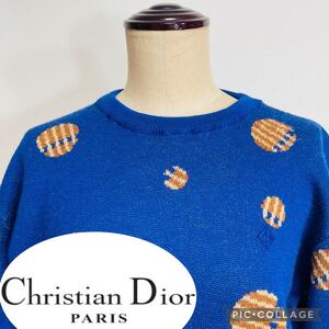 クリスチャンディオール セーター◎ニット パーカー カーディガン DIOR 青 丸首 長袖 ニット