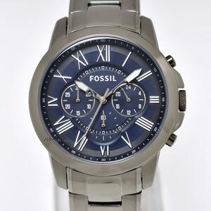 フォッシル FOSSIL 腕時計 メンズ クロノグラフ ガンメタリック×ネイビー ステンレスベルト クオーツ FS4831 未使用 箱あり 電池切れ