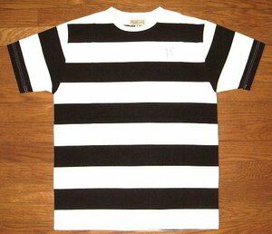 新品 MATTSONS CUSHMAN クッシュマン ヘビーコットン生地 囚人 極太 ボーダー柄 半袖 Tシャツ (Lサイズ/黒×白) プリズナー ホットロッド
