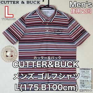 超美品 CUTTER&BUCK(カッター＆バック)メンズ ゴルフ シャツ L(175.B100cm)使用2回 レッド 半袖 ドライ スポーツ アウトドア(株) デサント