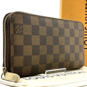 極美品◆LOUIS VUITTON ルイヴィトン ジッピーウォレット 長財布 ダミエ エベヌ ラウンドファスナー ゴールド金具 レディース メンズ