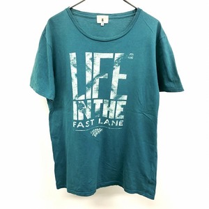 ティーケー TK Tシャツ カットソー 英字プリント 『LIFE IN THE FAST LANE』 丸首 半袖 綿100% コットン 2 グリーン系 青緑系 メンズ 男性