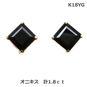 【送料無料】K18天然オニキススクエアピアス計1.8ｃｔ■3322