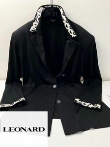 C11 LEONARD FASHION PARIS●高級シルクのような手触り感●高級ジャケット レオナール レディース 日本製 LL フォーマル　旅行