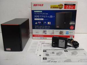 美品■BUFFALO　2TB　NAS　ネットワーク対応HDD　LS520D0202G　DTCP-IP機能 WebAccess　RAID/2ベイ/1TB×2台ハードディスク搭載 