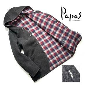 極美品【定価9万超】Papas+ パパスプラス ダブルフェイス フードコート M (L相当) メンズ ウール 裏チェック【着心地抜群の一着】日本製