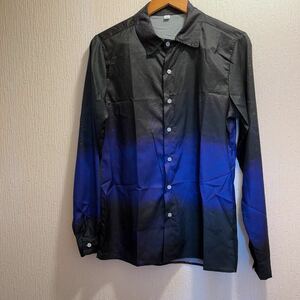 新品★ブラック＆パープルグラデーションブラウス★シャツ★ユニセックス★L長袖シャツ 