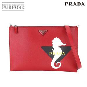 未使用 展示品プラダ PRADA サフィアーノ 2way ショルダー クラッチ バッグ レザー レッド 2VH073 Clutch Shoulder Bag 90209465