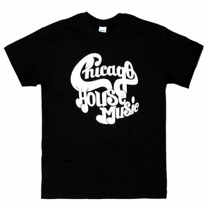 [Mサイズ]Chicago House Music（シカゴハウス） ロゴ ハウス／クラブ／DJ Tシャツ ブラック