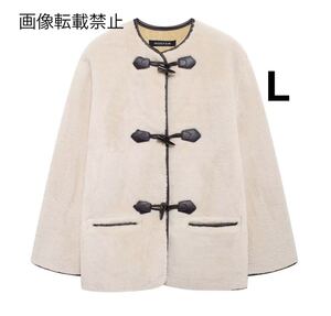 vintage ヴィンテージ レトロ ファー ダッフルコート アウター Lサイズ レディース★ZARA 好きな方に★2024 A/W 秋冬新作 新品未使用★