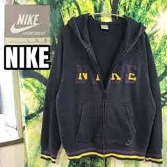 00s年代ビンテージNIKEナイキ黒ジップアップ長袖スウェットパーカー