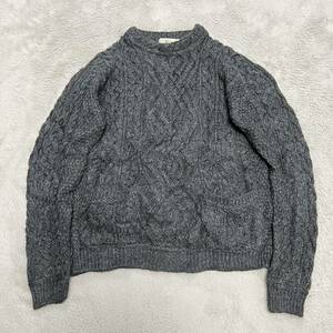 ★本場アイルランド製★ARAN SWEATER MARKET フィッシャーマン アランニット セーター 長袖 ウール グレー メンズ サイズS R-5353