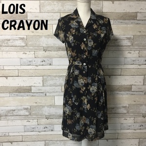 【人気】LOIS CRAYON/ロイスクレヨン 総柄フラワー シャツワンピース ブラック サイズM/A1574