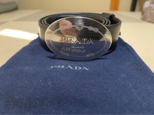 PRADA MILANO プラダ ベルト レザー メンズ ネイビー 黒PRADA 正規店購入　数回使用　美品シルバーバックル PRADA ロゴベルト長さ　110cm